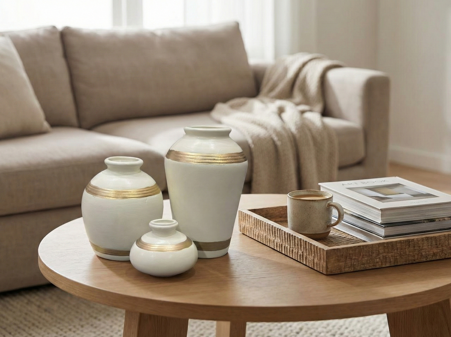 Auric Horizon Ceramic Vase Trio