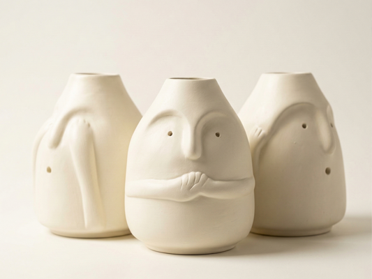 Serene Visage Ceramic Vase Trio