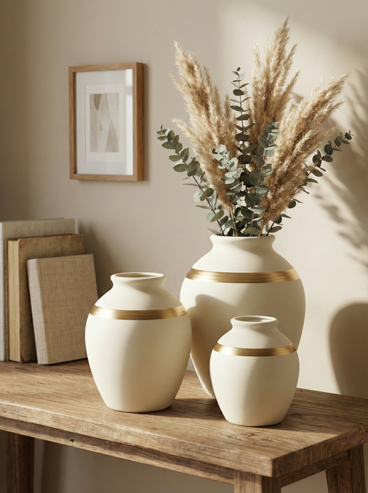 Auric Horizon Ceramic Vase Trio