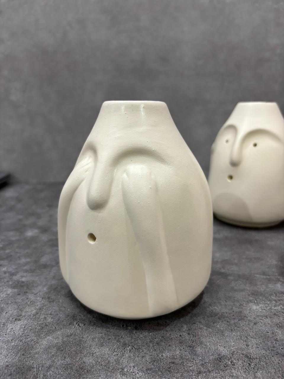 Serene Visage Ceramic Vase Trio