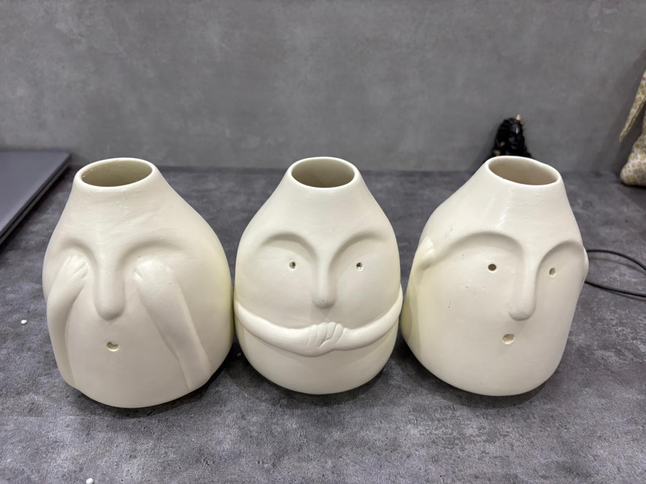 Serene Visage Ceramic Vase Trio
